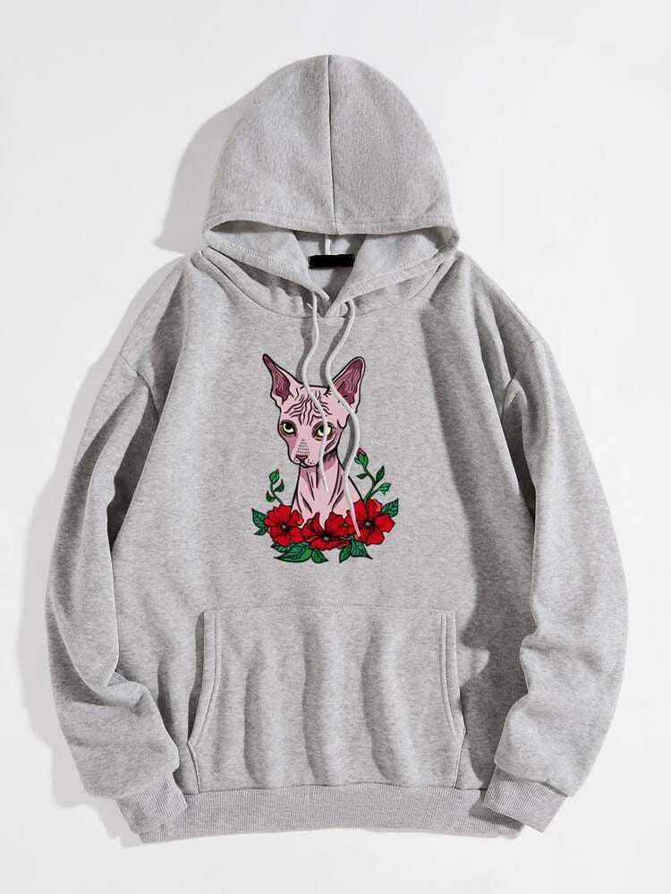 Fifth Avenue DIFT330 Floral Deer Print Hoodie - Grey