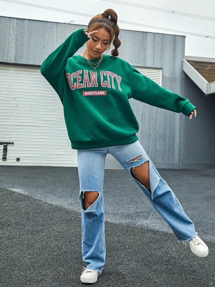 Fifth Avenue DIFT331 Ocean City Printed Sweatshirt - Green