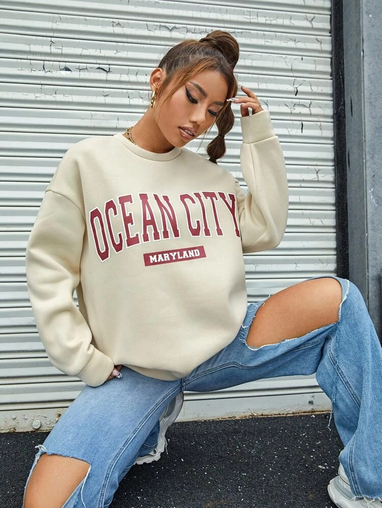 Fifth Avenue DIFT331 Ocean City Printed Sweatshirt - Cream