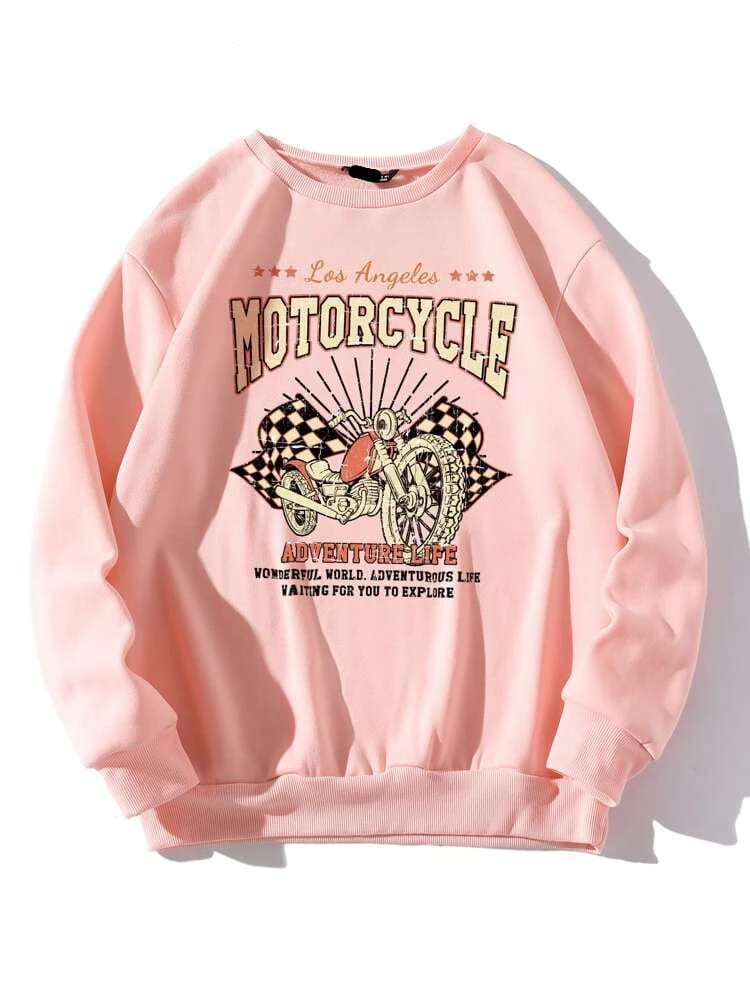 Fifth Avenue DIFT343 Motor Cycle Printed Sweatshirt - Pink