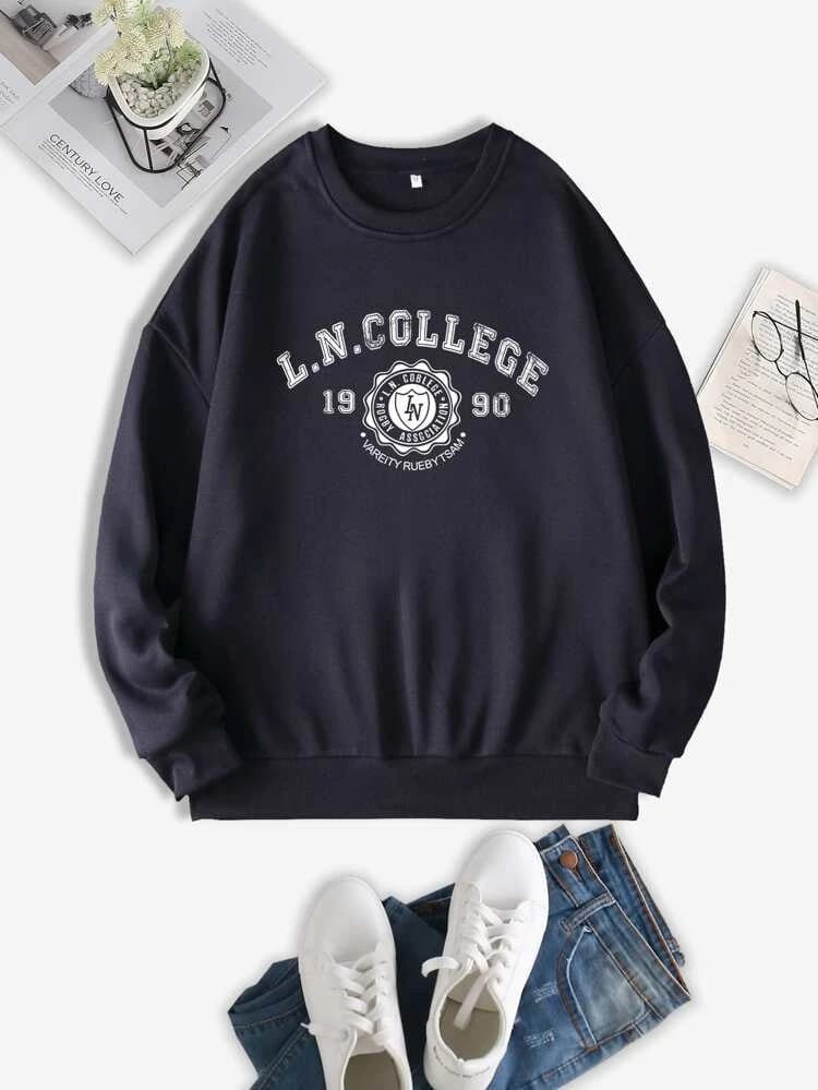 Fifth Avenue DIFT352 LN College Printed Sweatshirt - Navy Blue