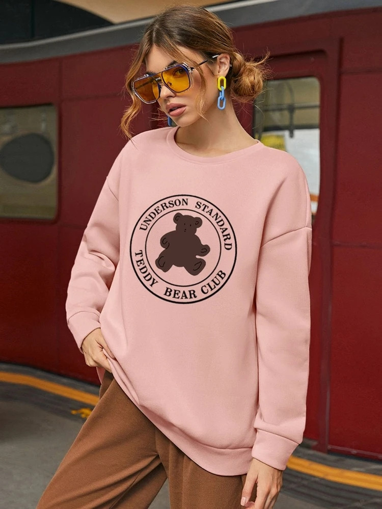 Fifth Avenue DIFT381 Teddy Bear Printed Sweatshirt - Pink