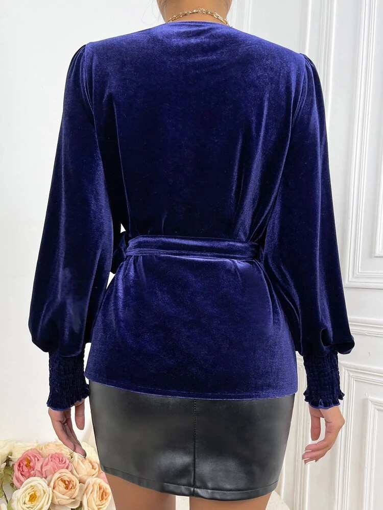 Fifth Avenue Womens Wrap Detail Velvet Stitched Western Top - FAWWT31