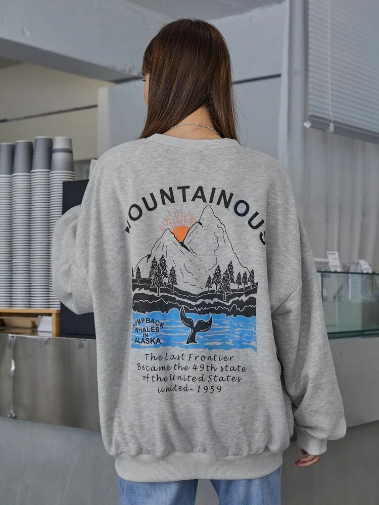 Fifth Avenue DIFT388 Mountain Printed Sweatshirt - Grey