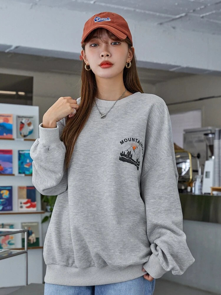 Fifth Avenue DIFT388 Mountain Printed Sweatshirt - Grey