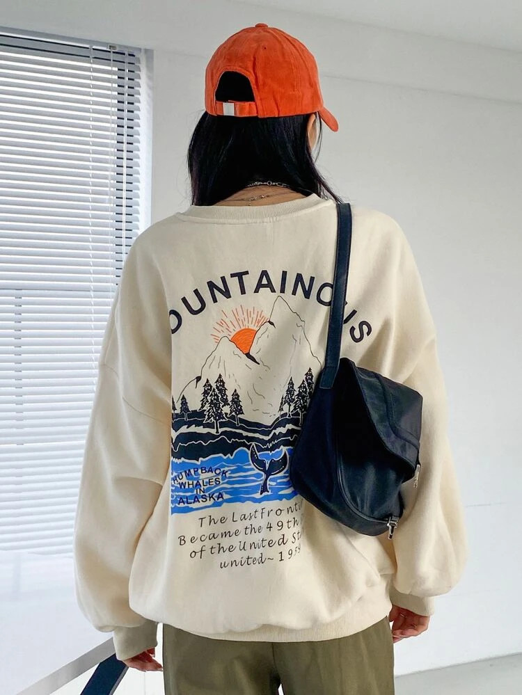 Fifth Avenue DIFT388 Mountain Printed Sweatshirt - Cream