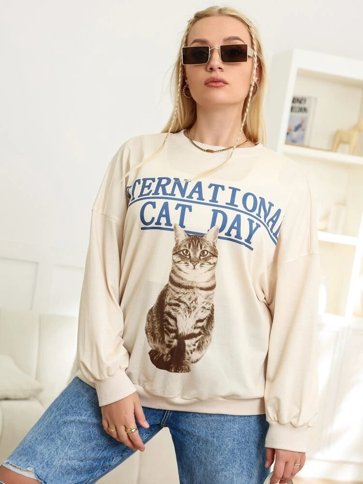 Fifth Avenue DIFT395 Cat Day Printed Sweatshirt - Cream