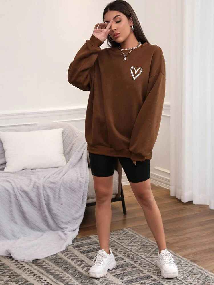 Fifth Avenue DIFT411 Heart Printed Sweatshirt - Brown