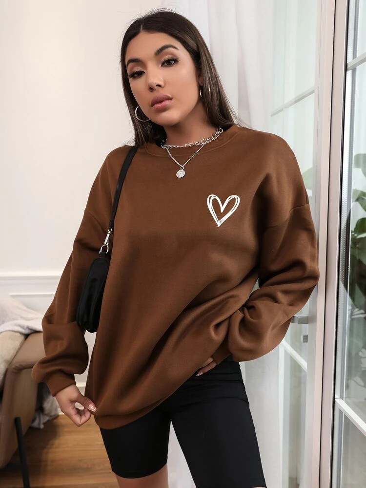 Fifth Avenue DIFT411 Heart Printed Sweatshirt - Brown