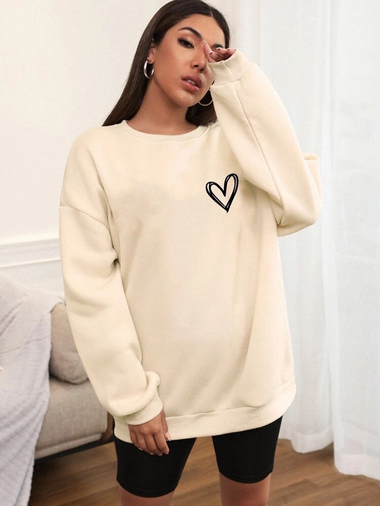 Fifth Avenue DIFT411 Heart Printed Sweatshirt - Cream
