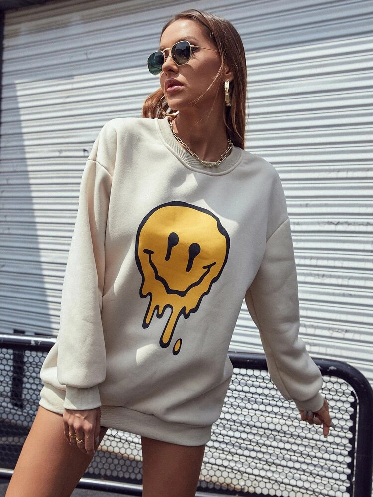 Fifth Avenue DIFT412 Smile Printed Sweatshirt - Cream