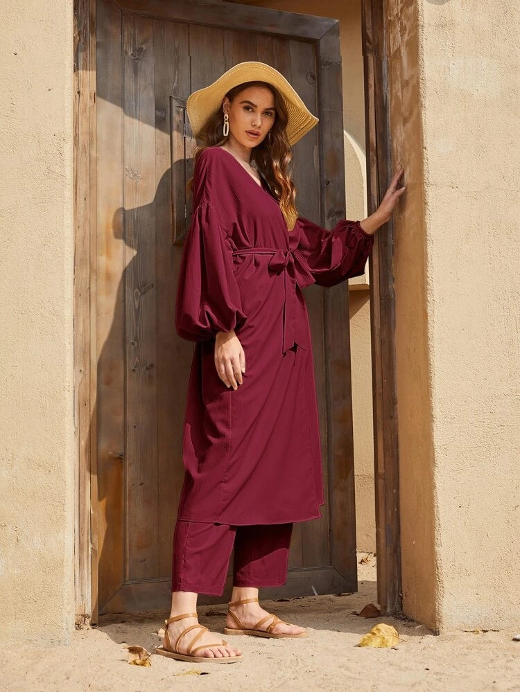 Fifth Avenue Women's Georgette Long Coat and Pants Set - FAWGTPS6