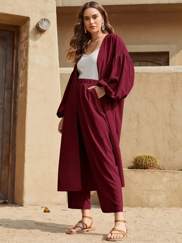 Fifth Avenue Women's Georgette Long Coat and Pants Set - FAWGTPS6