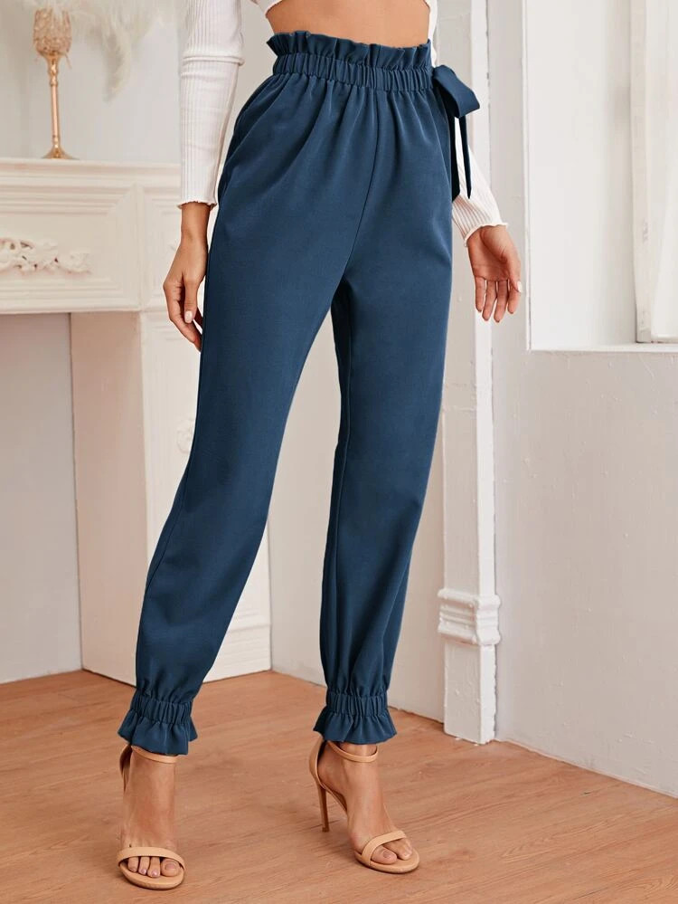 Fifth Avenue Women's Georgette Tie Detail Elastic Waist Pants FAWEWP1