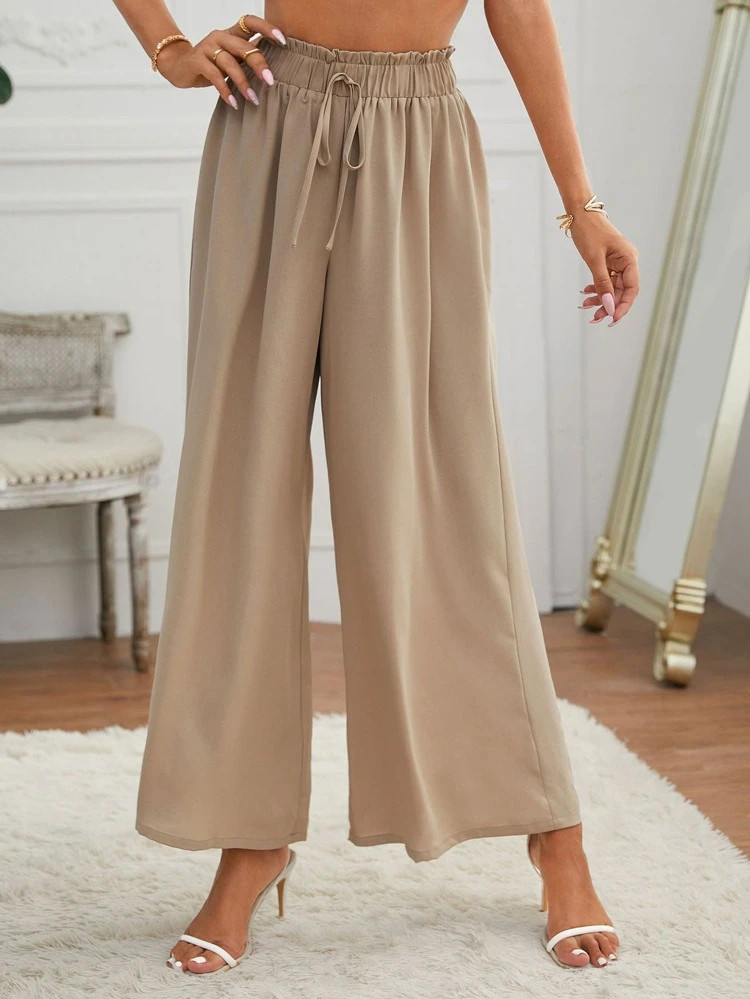 Fifth Avenue Women's Paper Bag Tie Waist Wide Leg Pants FAWLP7