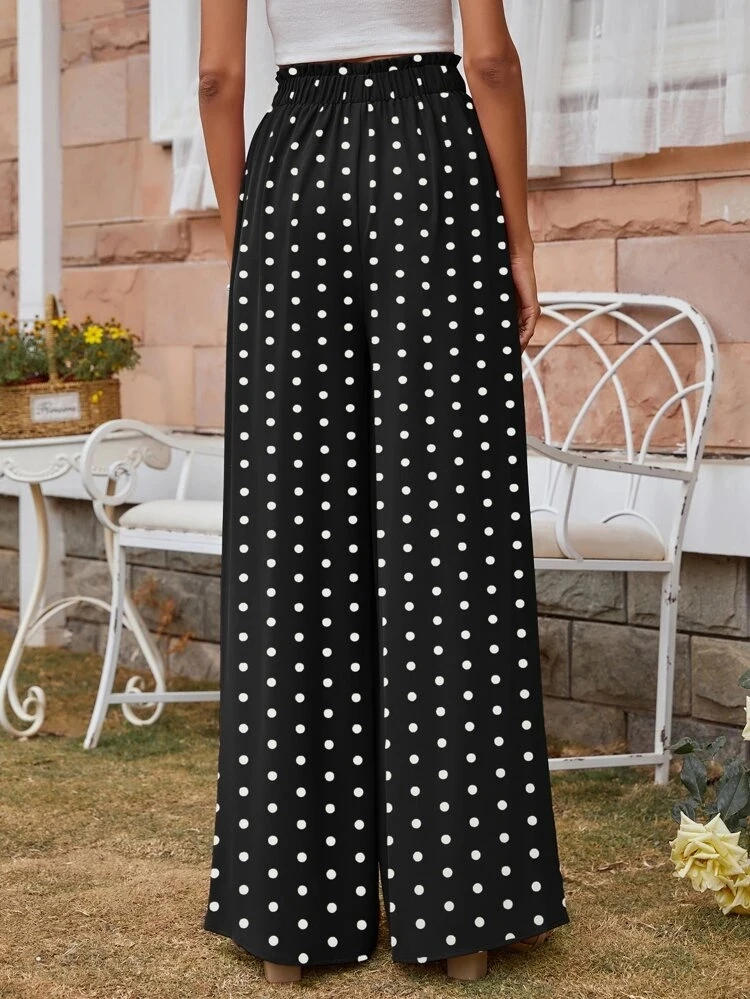 Fifth Avenue Women's Tie Waist Wide Leg Polka Dot Pants FAWLP8