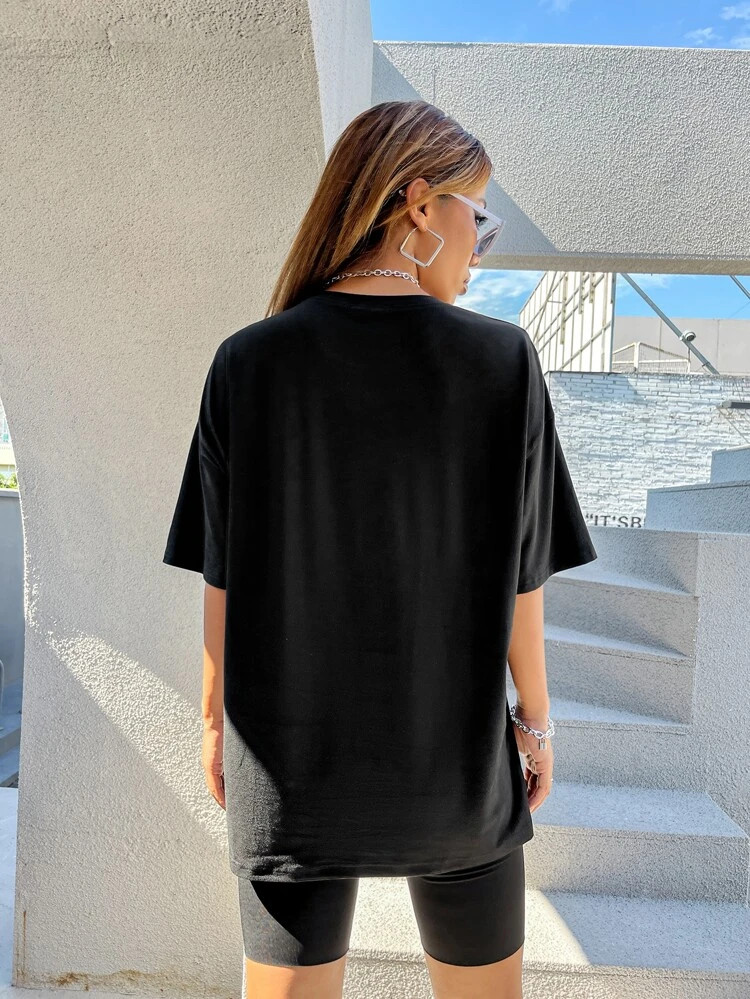 Fifth Avenue DIFT457 Oversized College Printed T-Shirt - Black