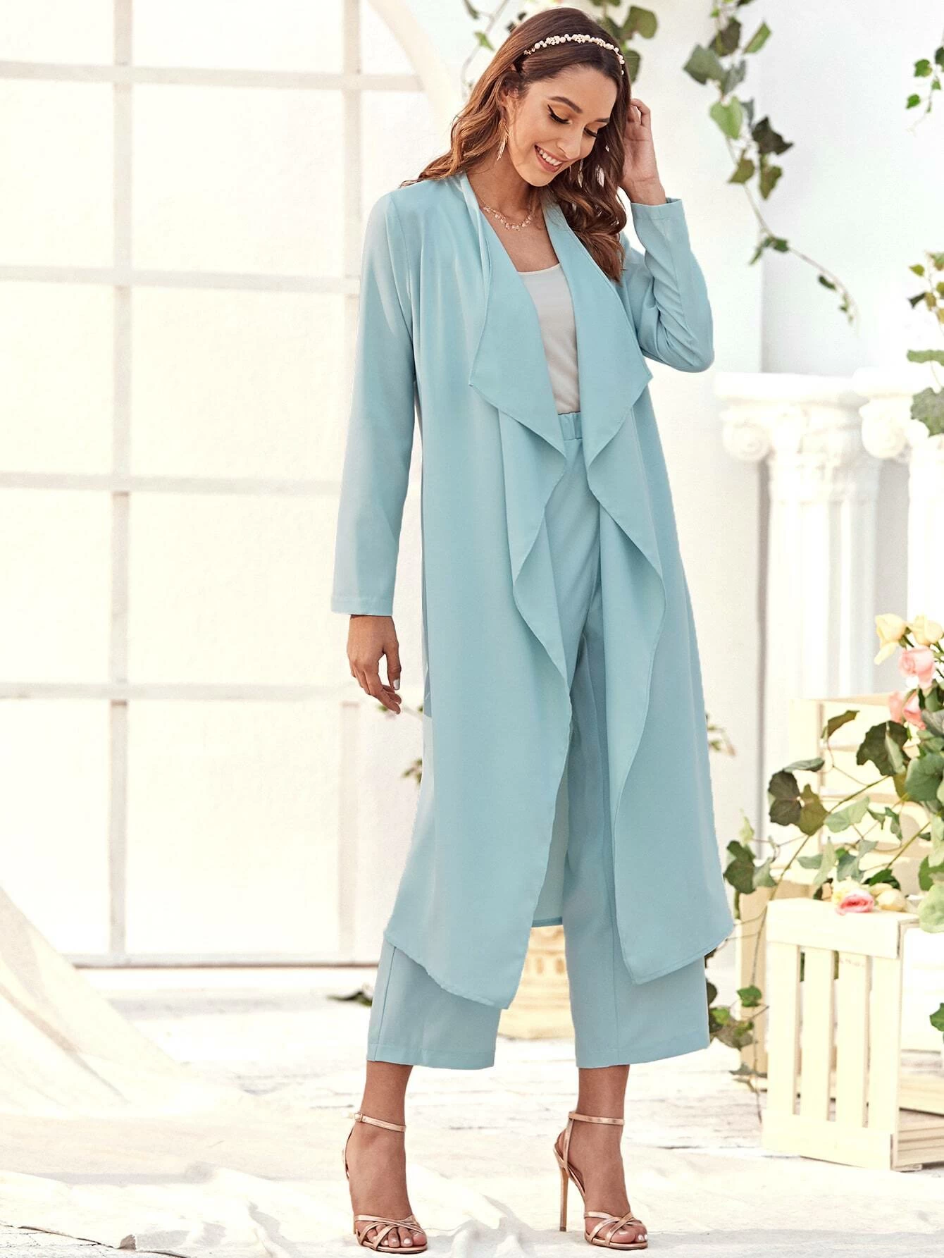 Fifth Avenue Women's Georgette Waterfall Coat and Pants Set - FAWGTPS12