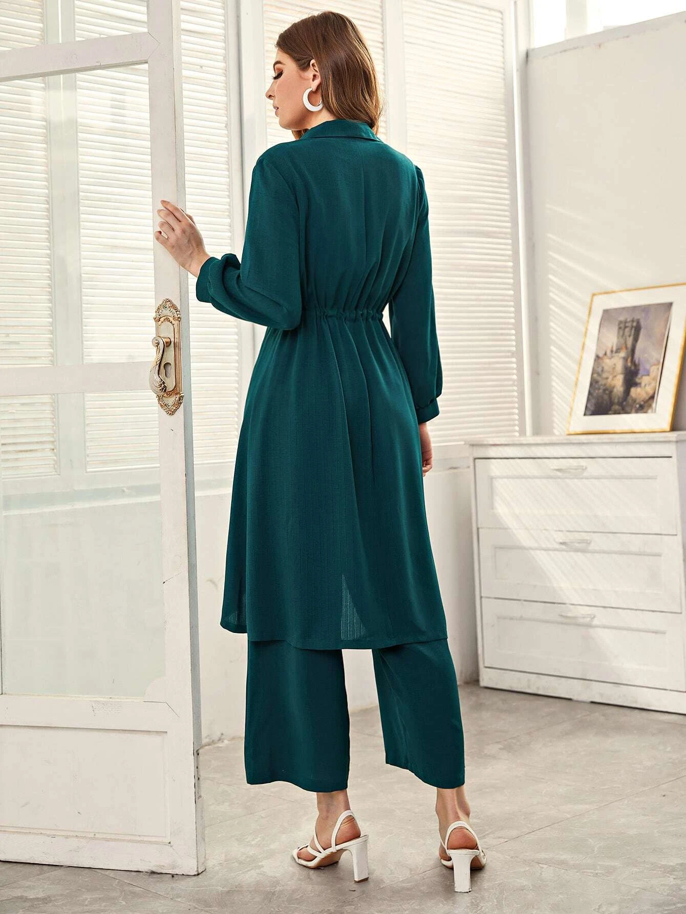 Fifth Avenue Women's Georgette Button Coat and Pants Set - FAWGTPS13