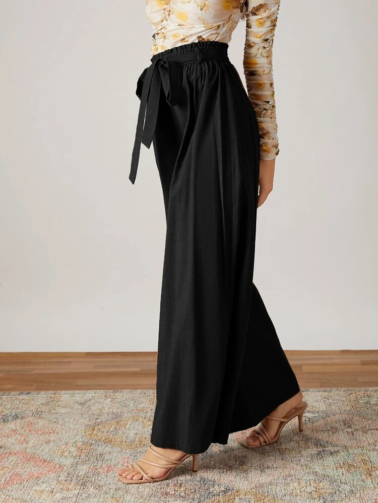 Fifth Avenue Women's Elastic Waist Detail Tie Waist Extra Wide Leg Pants FAWLP12