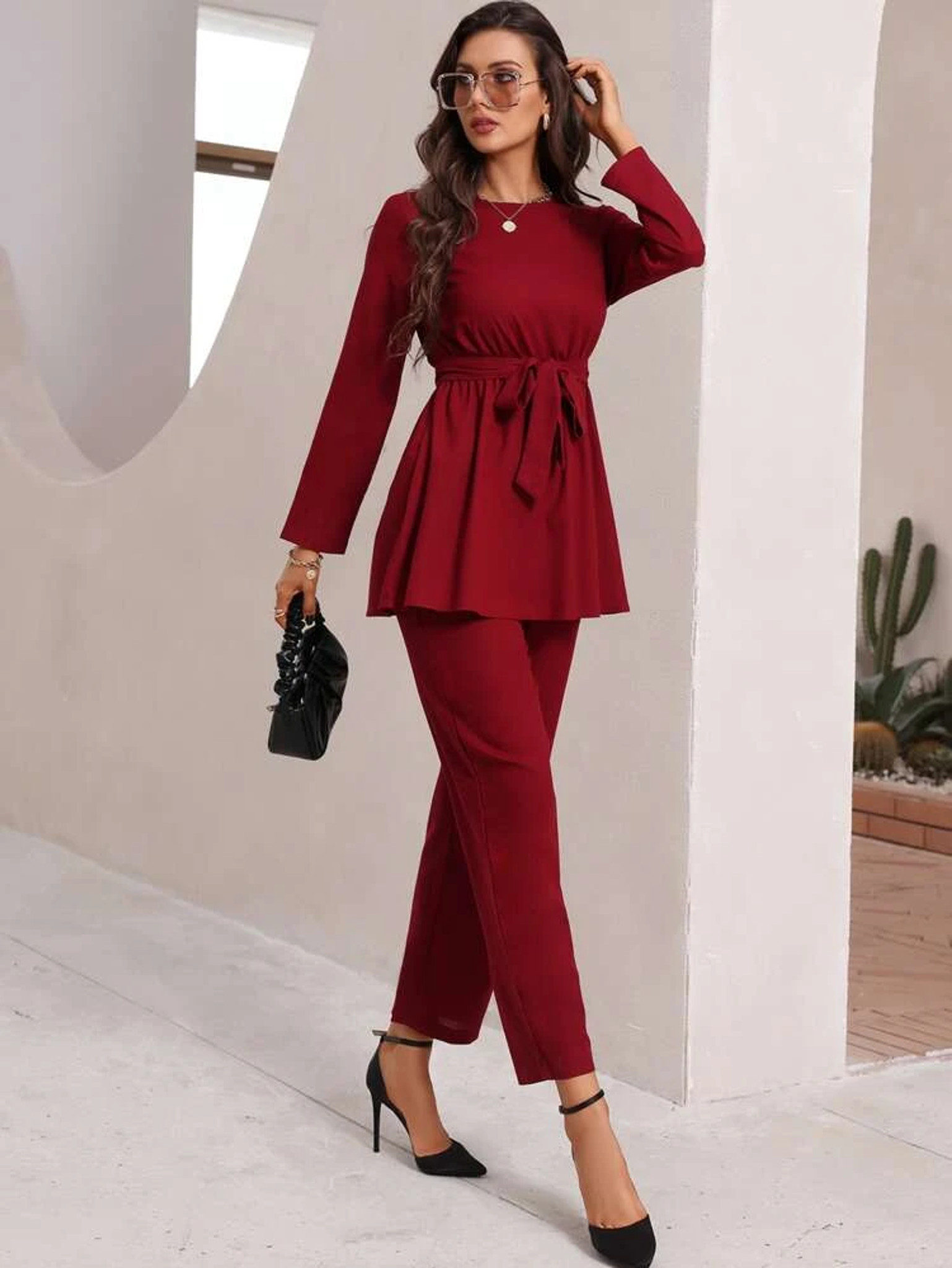 Fifth Avenue Women's Georgette Peplum Top and Pants Set - FAWGTPS20