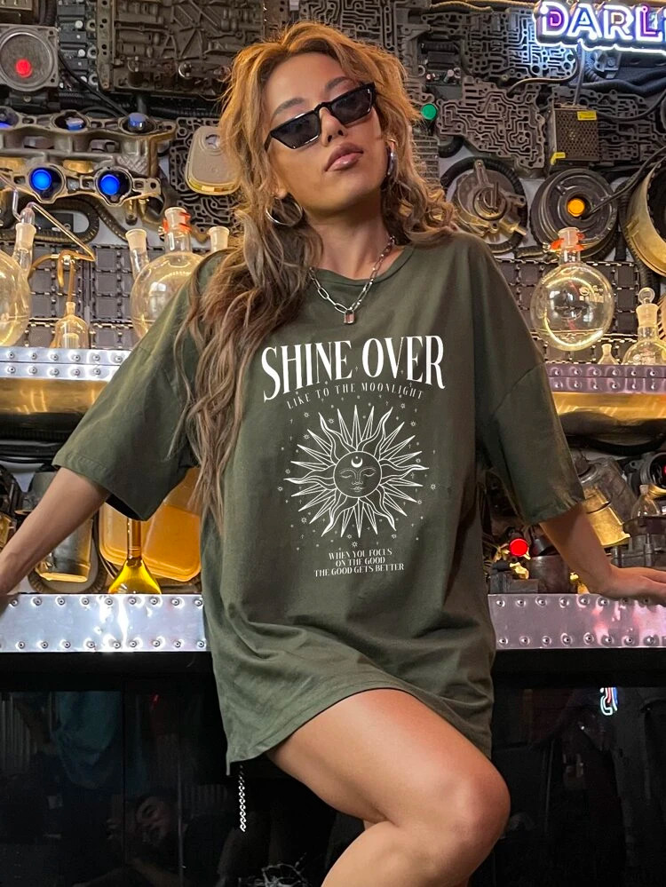 Fifth Avenue DIFT480 Oversized Shine Printed T-Shirt - Army Green
