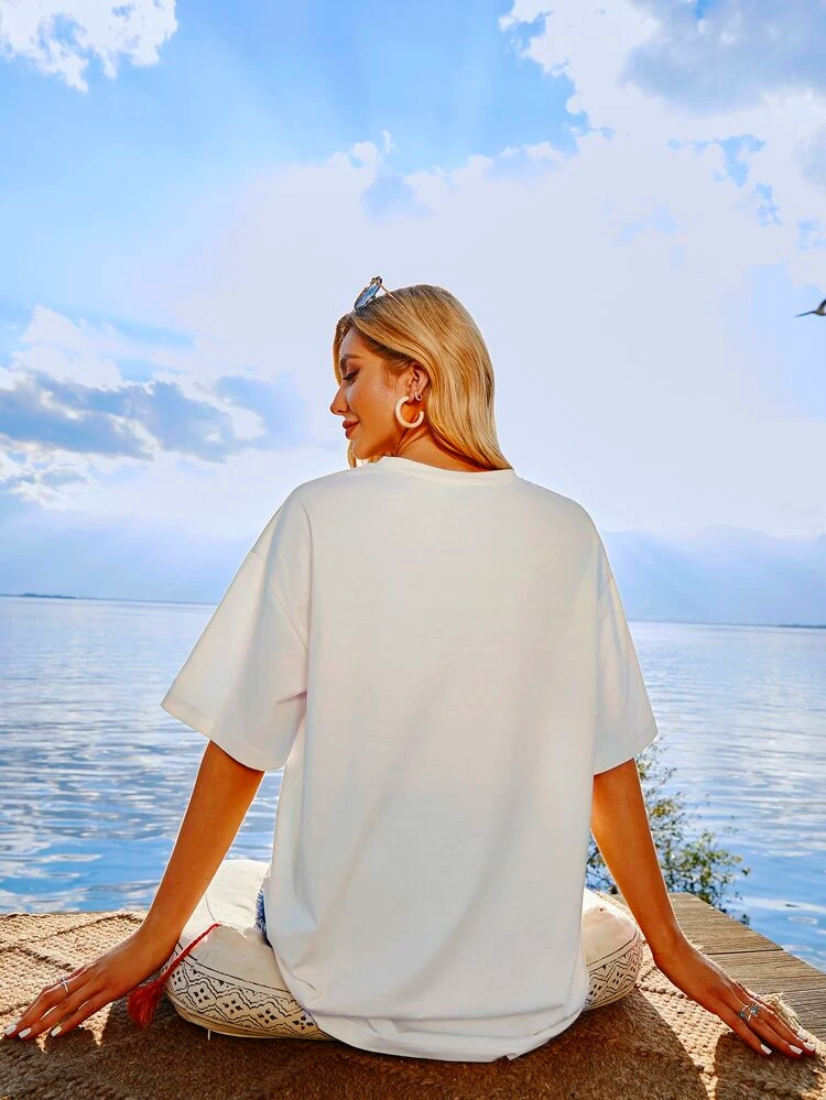 Fifth Avenue DIFT503 Oversized Love Printed T-Shirt - White
