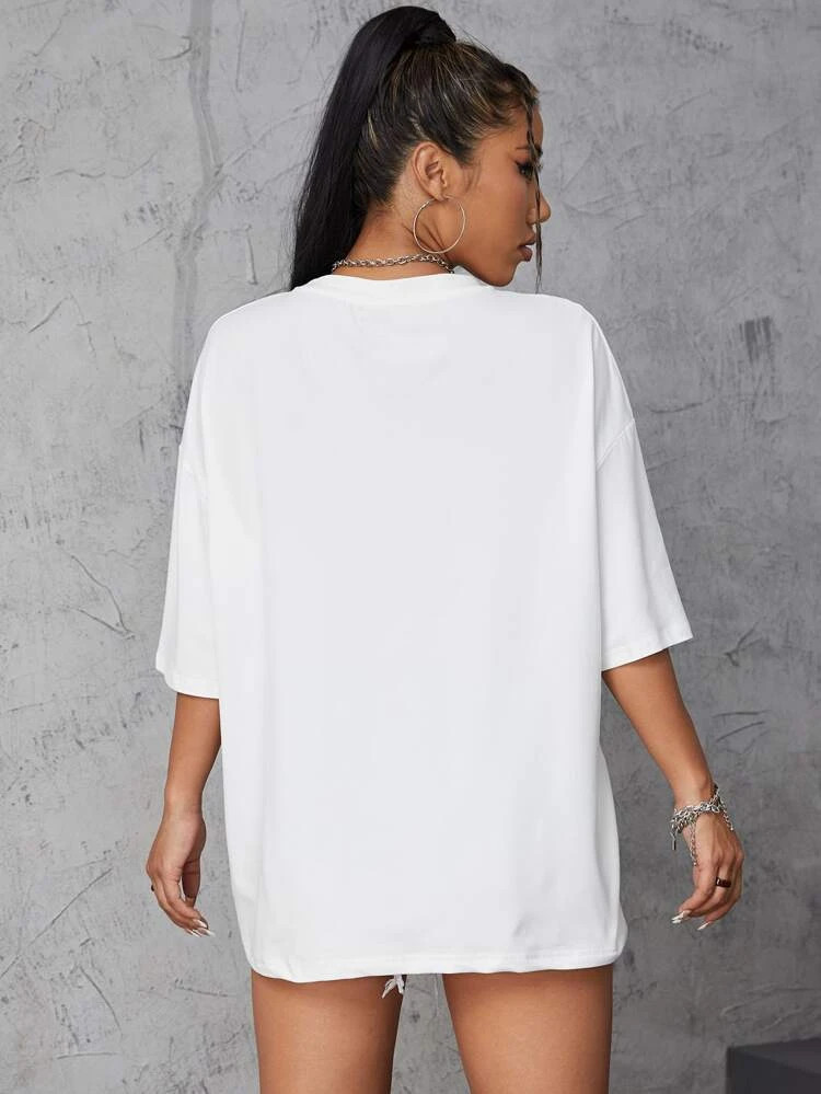 Fifth Avenue DIFT512 Oversized Coffee Printed T-Shirt - White