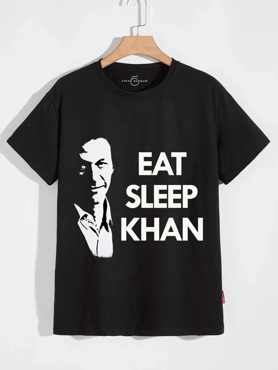 Fifth Avenue Eat Sleep Khan Print T-Shirt - Black