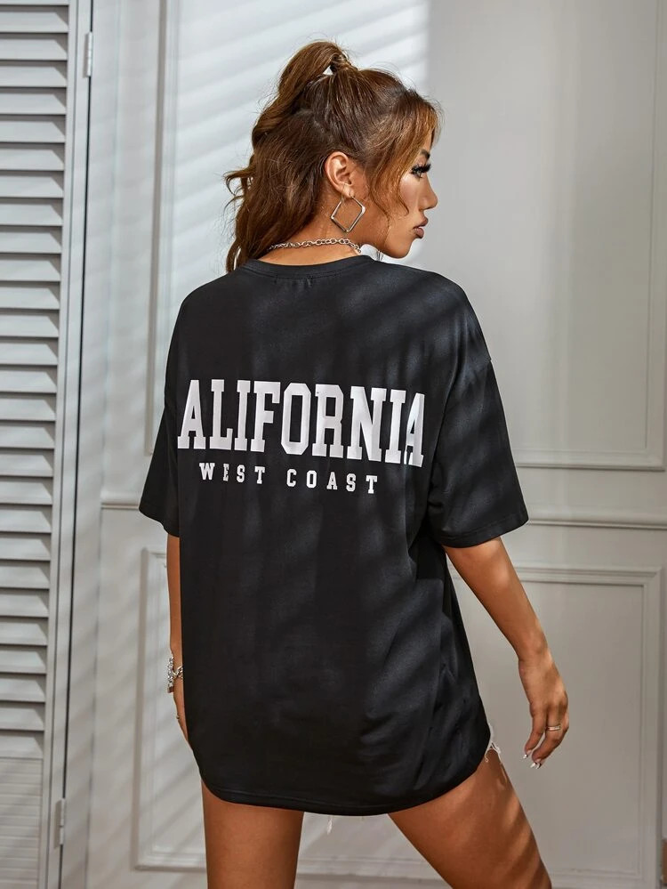Fifth Avenue DIFT519 Oversized California Printed T-Shirt - Black