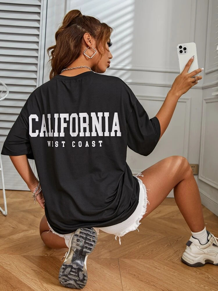 Fifth Avenue DIFT519 Oversized California Printed T-Shirt - Black