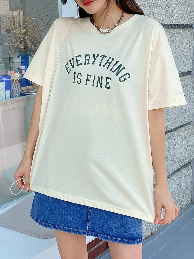 Fifth Avenue DIFT521 Oversized Fine Printed T-Shirt - Cream
