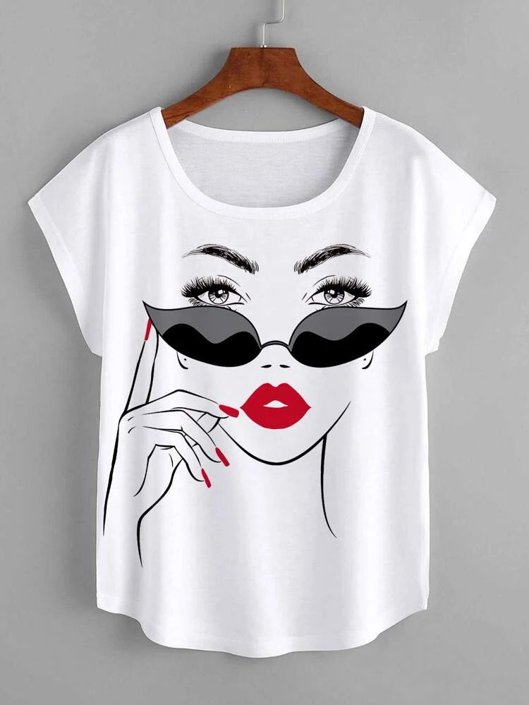 Fifth Avenue Women's Dolman DIFT522 Printed T-Shirt - White