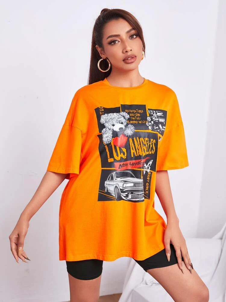 Fifth Avenue DIFT529 Oversized News Printed T-Shirt - Orange