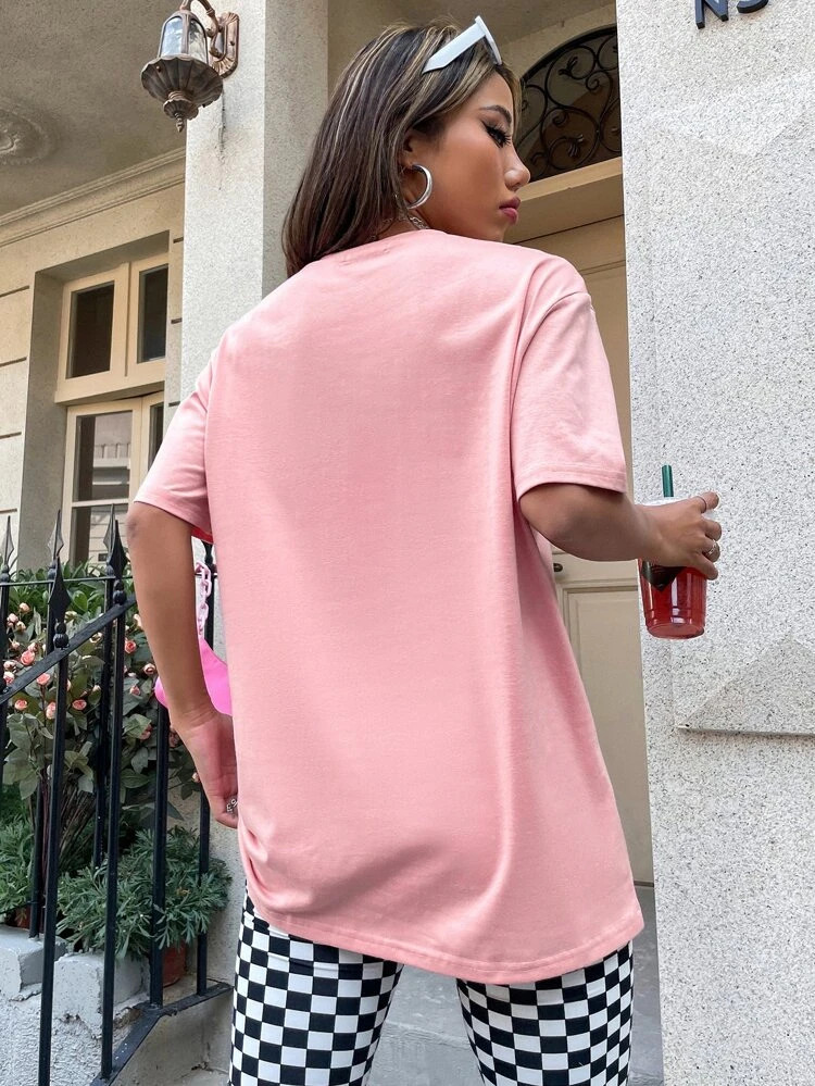 Fifth Avenue DIFT531 Oversized Tennis Printed T-Shirt - Pink