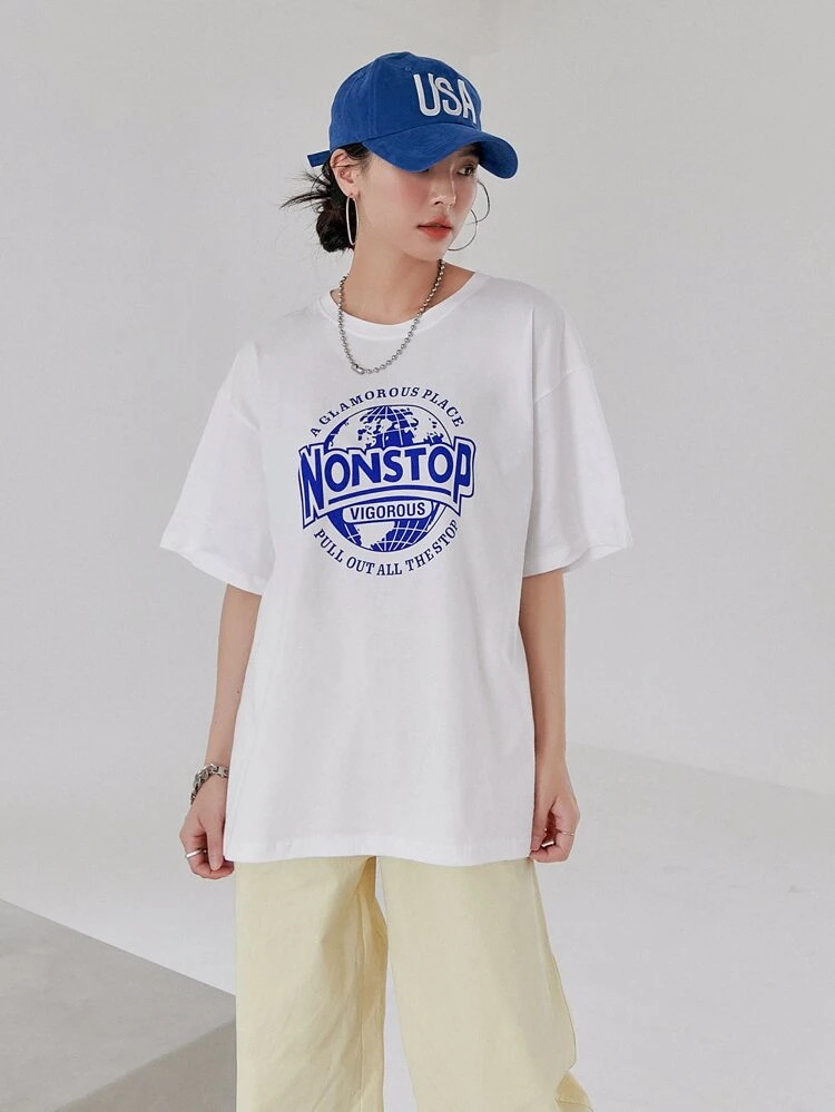 Fifth Avenue DIFT532 Oversized Non Stop Printed T-Shirt - White