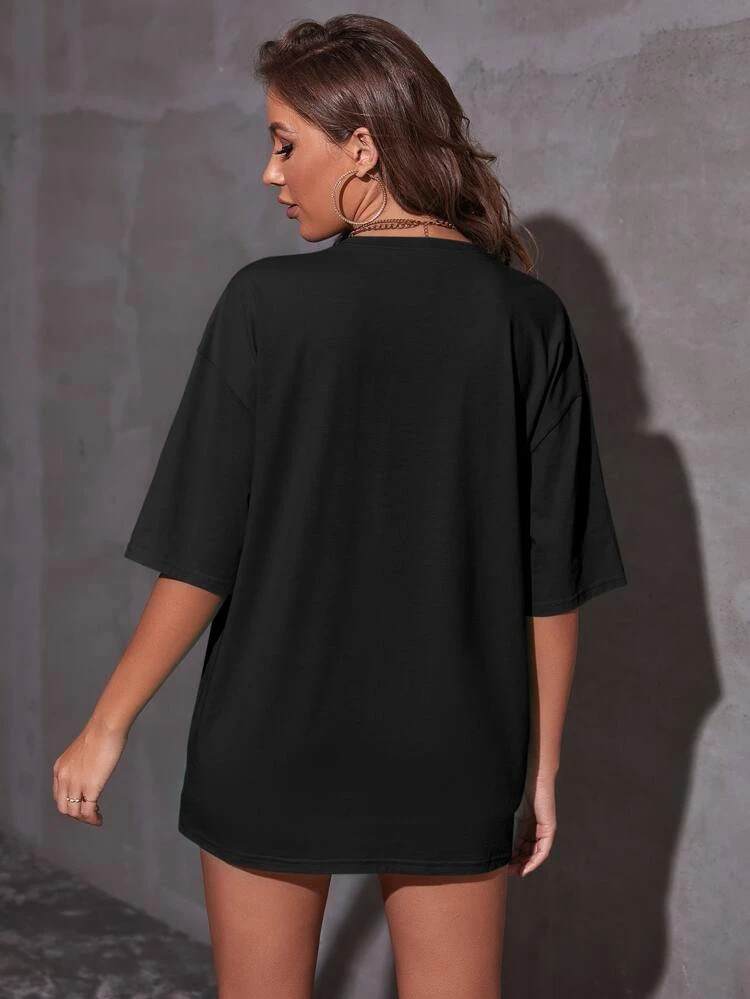 Fifth Avenue DIFT534 Oversized Miami Printed T-Shirt - Black