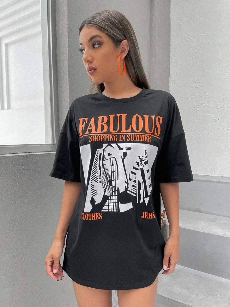 Fifth Avenue DIFT535 Oversized Fabulous Printed T-Shirt - Black