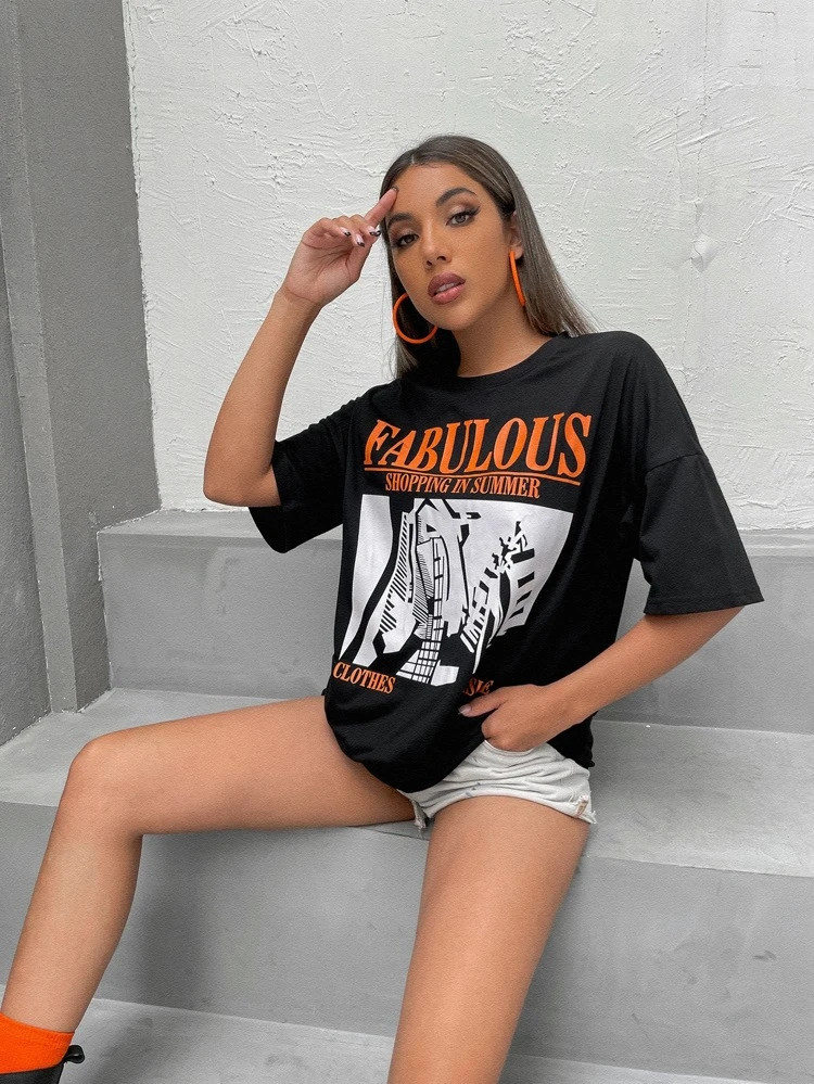 Fifth Avenue DIFT535 Oversized Fabulous Printed T-Shirt - Black