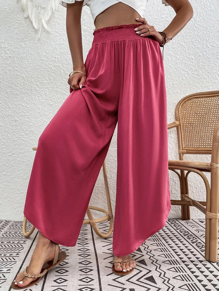 Fifth Avenue Women's Elastic Wide Waist Detail Wide Leg Pants FAWLP25
