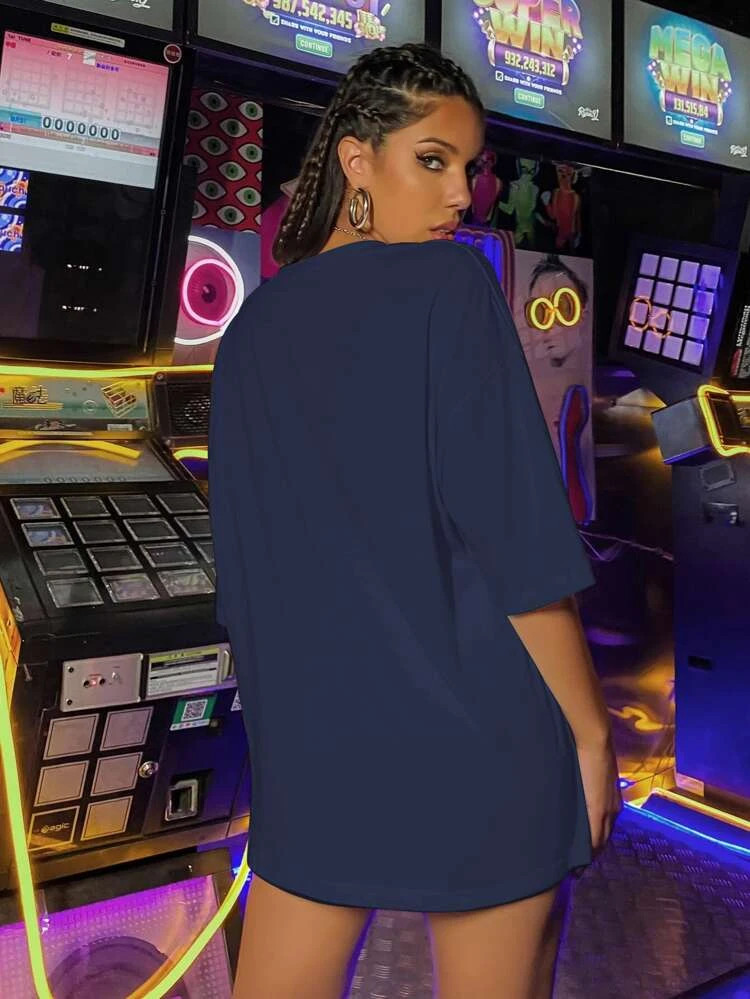 Fifth Avenue DIFT548 California Butterfly Printed Oversized T-Shirt - Blue