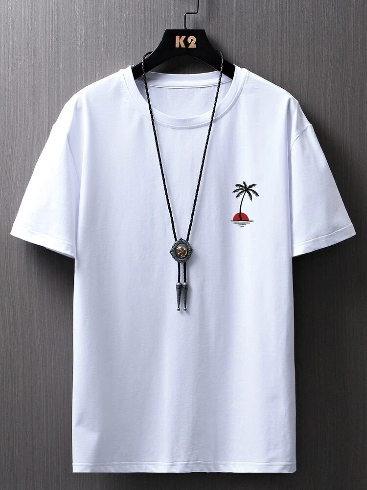 Fifth Avenue Pocket Palm Tree Printed MIFT76 T-Shirt - White