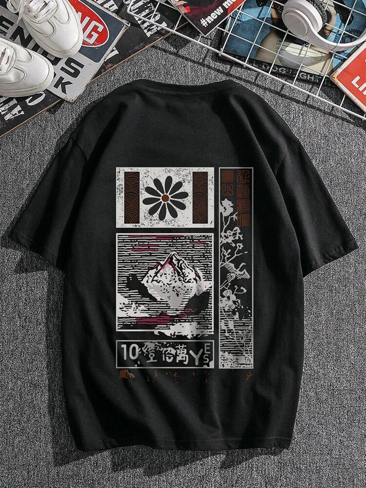 Fifth Avenue Fron Back Travel Goon Printed MIFT92 T-Shirt - Black