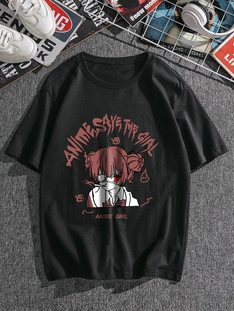 Fifth Avenue Anime Save The Girl Printed MIFT104 T-Shirt - Black