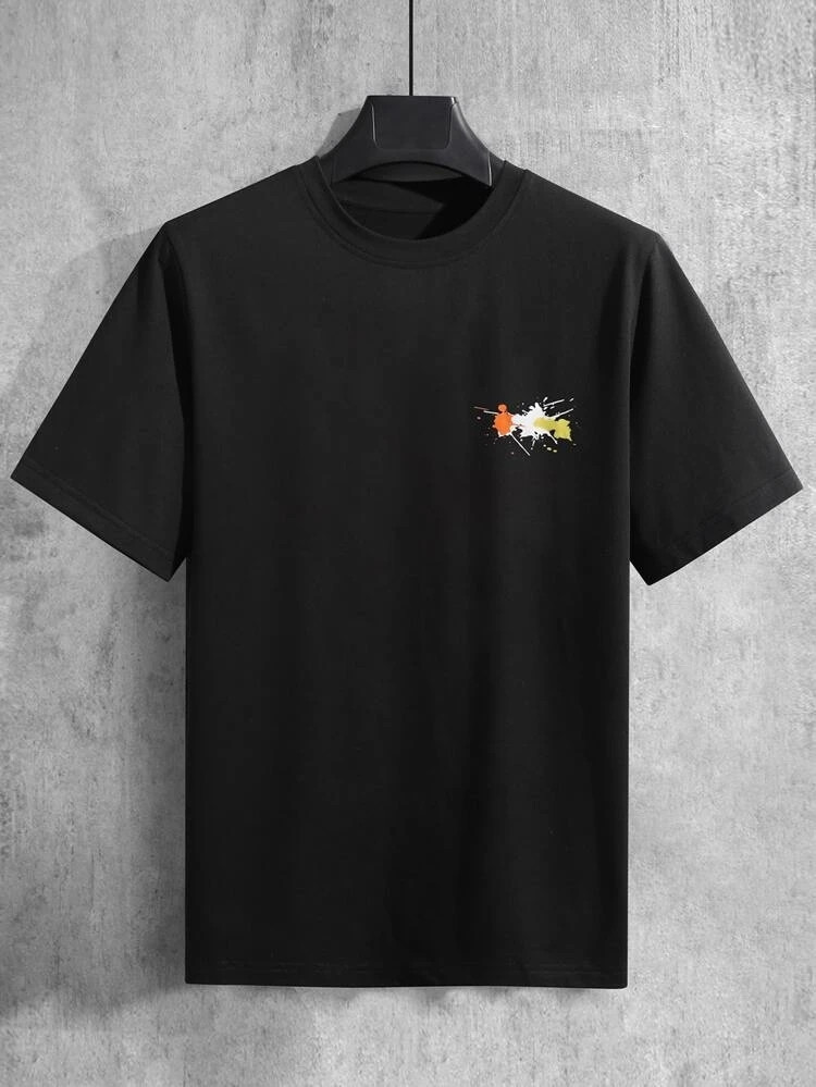 Fifth Avenue Front Back Paint Printed MIFT129 T-Shirt - Black