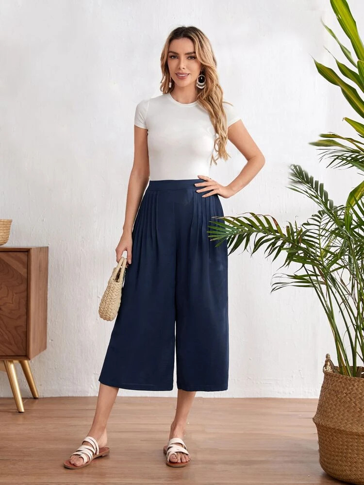 Fifth Avenue Women's Wide Leg Pintuck Crop Detail Pants FAWLP41