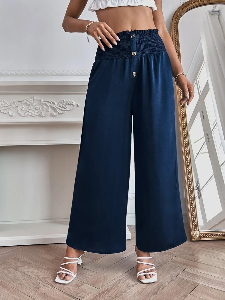 Fifth Avenue Women's Shirred Waist Button Detail Pants FAWLP48