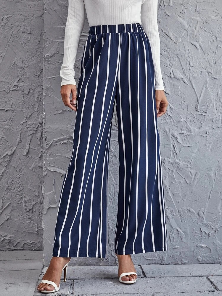 Fifth Avenue Women's Striped Print Wide Leg Detail Pants FAWLP52