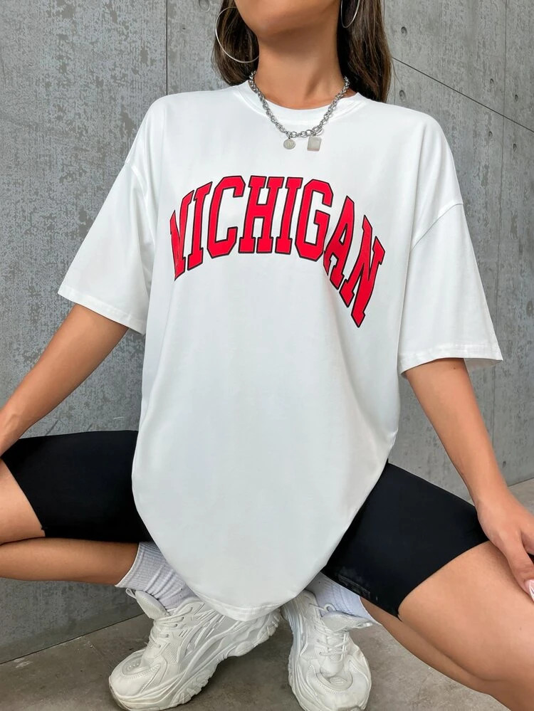 Fifth Avenue DIFT570 Michigan Printed Oversized T-Shirt - White