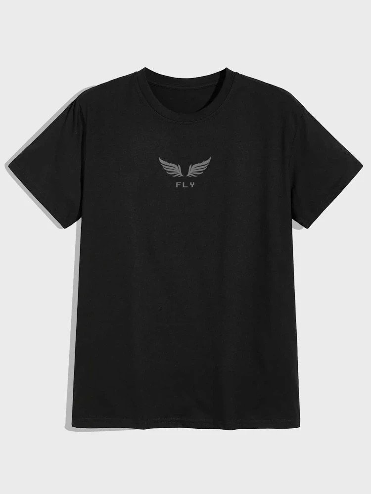 Fifth Avenue Front Back Wing Printed MIFT193 T-Shirt - Black